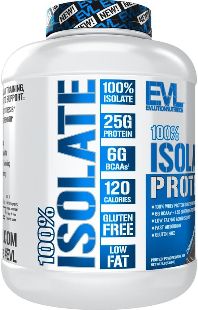 Evlution Nutrition 100% Isolate, Whey Isolate Protein Powder, 25 G of Fast Absorbing Protein, No Sugar Added, Low-Carb, Gluten-Free (Double Rich Chocolate, 5 LB)