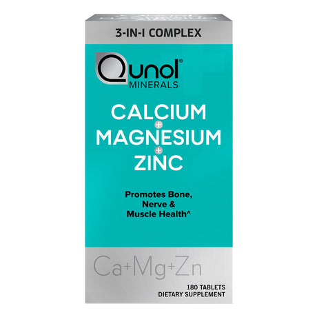 Qunol Magnesium (180 Count) 3 in 1 Capsules with Calcium, Zinc, and Magnesium, Bone, Nerve, and Muscle Health Supplement