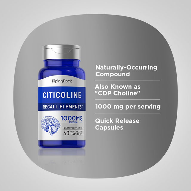 Citicoline (Recall Elements) 500 Mg | 60 Quick Release Capsules | Non-Gmo, Gluten Free | by Piping Rock