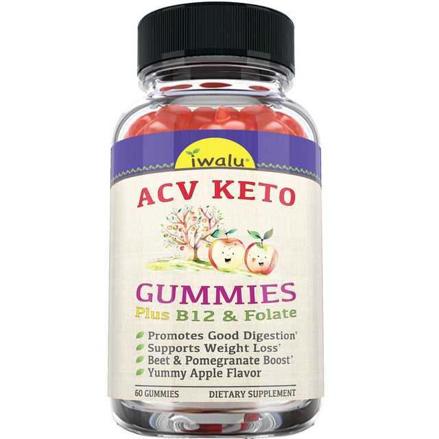 IWALU Keto ACV Gummy Advanced Weight Control - Healthy Belly Fat Mgr, Daily AC Max Keto plus +ACV Gummies PH Balance Pills Caprylic Acid Digestive Supplement B12 Folate for Women Detox & Cleanse 60 CT