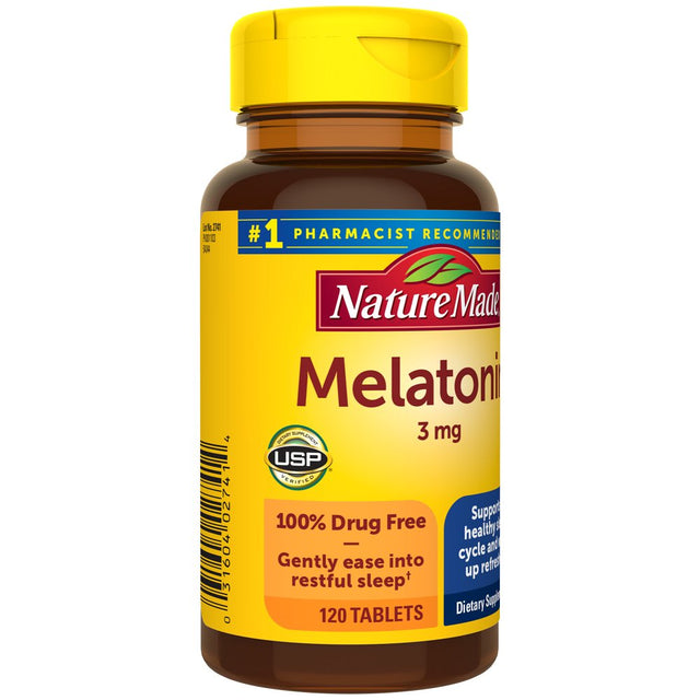 Nature Made Melatonin 3 Mg Tablets, 100% Drug Free Sleep Aid for Adults, 120 Count