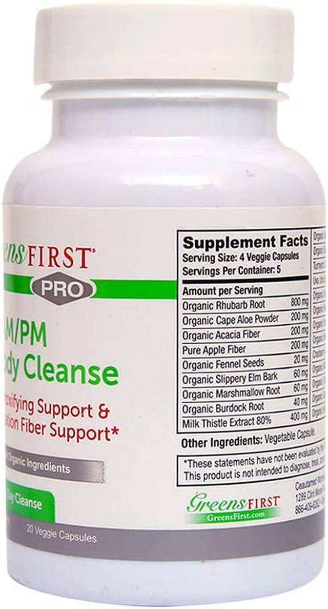 Greens First Full Body AM/PM Cleanse, 20 Veggie Capsules – Supplement for Natural Detox of Toxins – Full Intestinal & Constipation Relief – Digestive Health Capsule