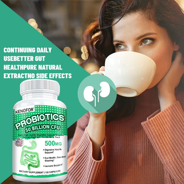 KENOFOR Probiotic 50 Billion for Women and Men, with Lactobacillus Acidophilus, for Digestive, Colon and Immune Support, Daily Gas Relief, Dairy-Free