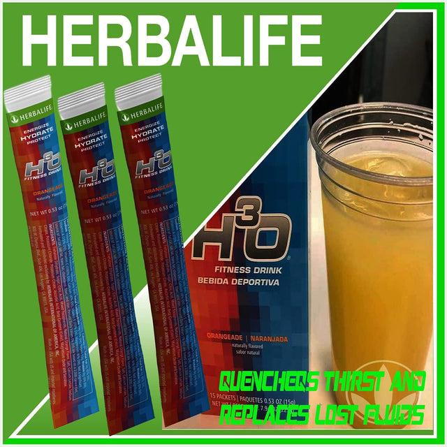 Herbalife H³O Fitness Drink: Orangeade 15 Packets, Carbohydrate Blend for Immediate Energy, Energize, Hydrate, Protect, Naturally Flavored