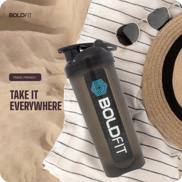 Boldfit Plastic Gym Typhoon Shaker Bottle, Leakproof Guarantee Sipper Bottle Ideal for Protein, Preworkout and Bcaas, Bpa-Free Material (Typhoon Black, 700 Milliliters)