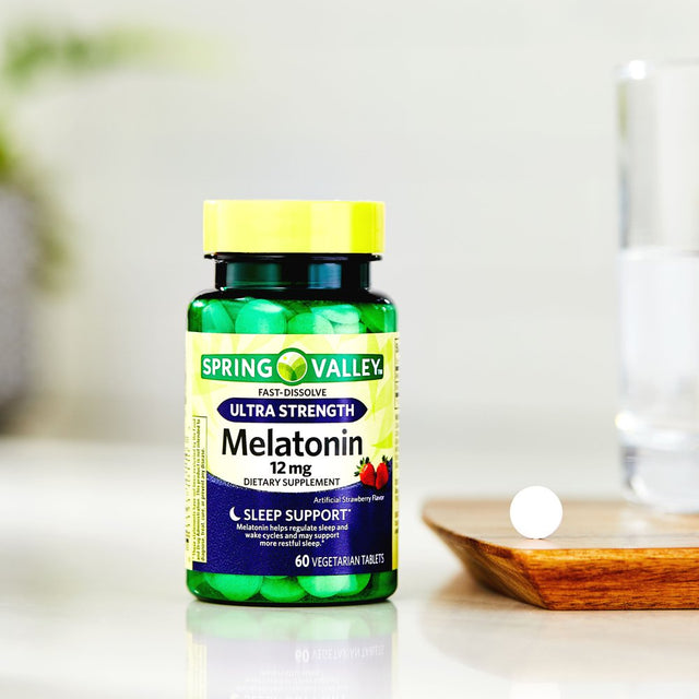 Spring Valley Ultra Strength Melatonin Sleep Support Dietary Supplement Fast-Dissolve Tablets, 12 Mg, 60 Count