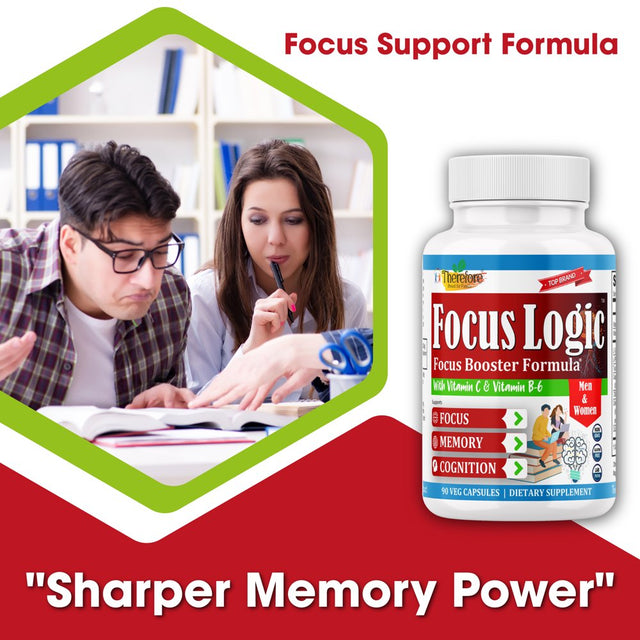 Focuslogic Brain Supplement for Memory and Focus, Nootropics for Concentration, Energy, Cognitive, & Mental Clarity, Memory Supplements for Seniors & Adults, Energy & Mood Booster- 90 Capsules