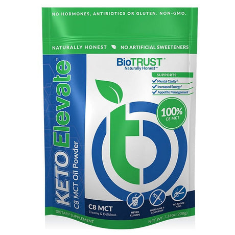 Biotrust Keto Elevate, Pure C8 MCT Oil Powder, Ketogenic Diet Supplement, Keto Coffee Creamer, Clean Energy, Mental Focus and Clarity, 100% Caprylic Acid (20 Servings Unflavored)