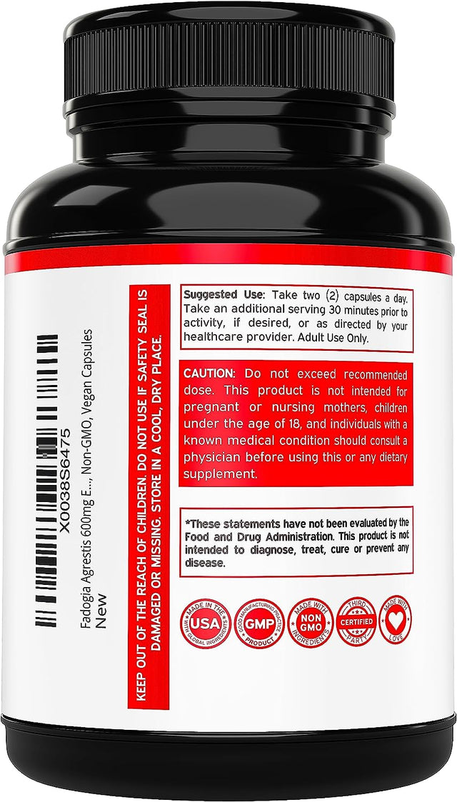 Fadogia Agrestis 600Mg Extract - (180 Capsules) - [Maximum Strength] - Strength, Drive, Athletic Performance, Muscle Mass - Third Party Tested - Zero Fillers - Gluten Free, Non-Gmo, Vegan Capsules