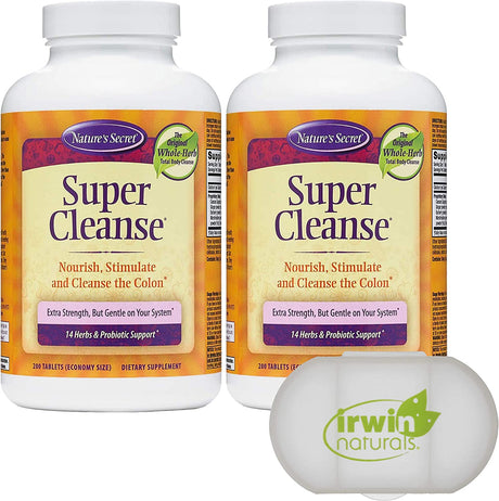 Nature'S Secret Super Cleanse Extra Strength Toxin Detox & Gentle Elimination Total Body Cleanse, Digestive & Colon Health Support, 2 Packs of 200 Tablets, with a Pill Case