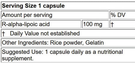 Lifelink'S R-Alpha-Lipoic Acid | 100 Mg X 120 Capsules | Antioxidant, Metabolism | Gluten Free & Non-Gmo | Made in the USA