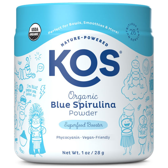 KOS Organic Blue Spirulina Powder - Vegan Superfood Booster, Gluten Free, Non GMO - 1 Oz, 28 Servings