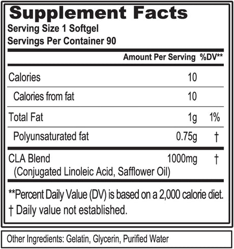 CLA1000 Conjugated Linoleic Acid, Soft Gel, Stimulant Free Weight Loss Supplement (90 Servings)