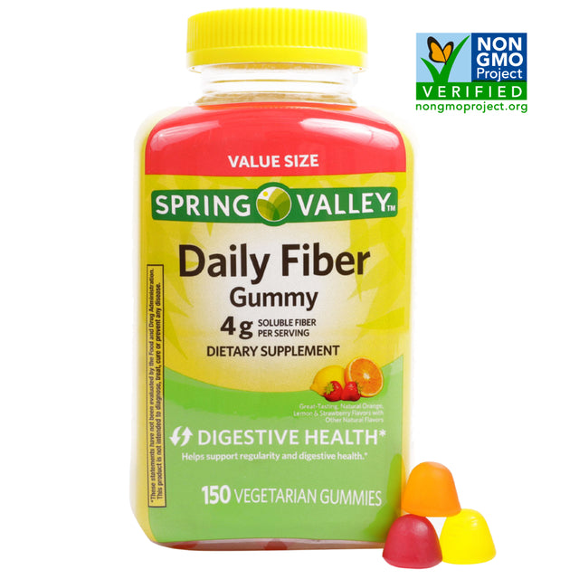 Spring Valley Digestive Health Fiber Supplement Gummies, Orange Lemon Strawberry, 150 Count