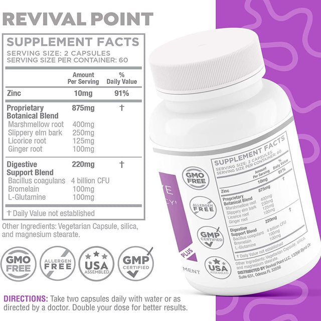 Leaky Gut Repair & Digestive Health Supplement for Women & Men Revival Point 3 Bottles