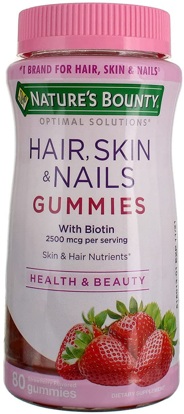 Nature'S Bounty Optimal Solutions Hair, Skin and Nails Gummies with Biotin, Strawberry Flavored 80 Ea