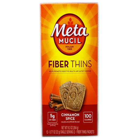 Metamucil Fiber Thins, Psyllium Husk Fiber Supplement, Digestive Health Support and Satisfy Hunger, Cinnamon Spice | 4 Boxes