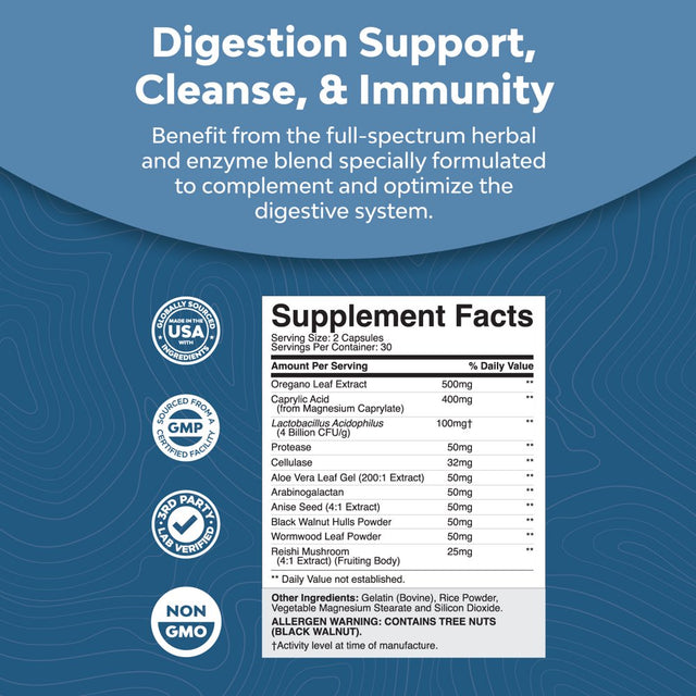 Candida Complex with Digestive Enzymes - Nature'S Craft Candida Support Complex 60Ct Capsules - Digestive Enzyme Formula with Probiotics & Oregano Leaf Extract