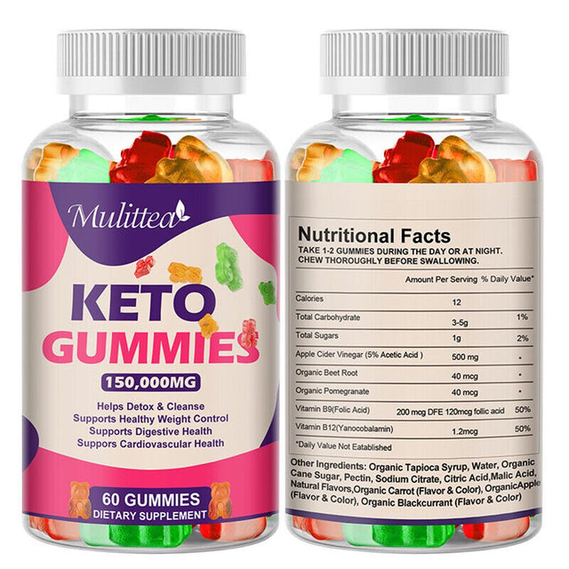 Mulittea Keto ACV Gummies 60 Count for Detox & Cleanse - Weight Loss & Immune Support - 150,000Mg per Serving