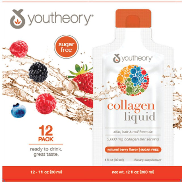 Youtheory Collagen Liquid Packets, Natural Berry, 12 Count