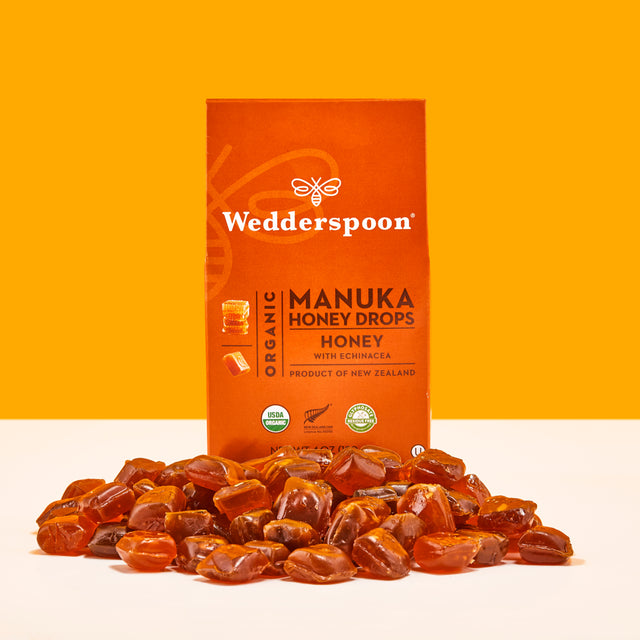 Wedderspoon Organic Manuka Honey Drops, Honey with Echinacea, 20 CT - Soothing Throat Drops