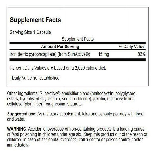 Swanson Sunactive Iron - Non-Irritating 15 Mg 90 Caps 4 Pack