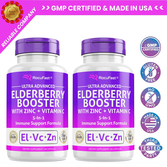 Elderberry Capsule Pills for Immune Support Organic W/ Zinc Vitamin C Echinacea Extract & Garlic Infused Sambucus Supplement for Kids, Adults, Toddlers, and Elderly