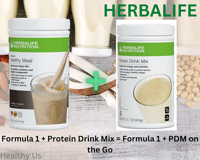 Herbalife Formula 1 + PDM on the Go: 24G of Protein 7 Packets per Box (Cookies and Cream + Vanilla), Protein for Energy and Nutrition, Sustain Energy and Satisfy Hunger