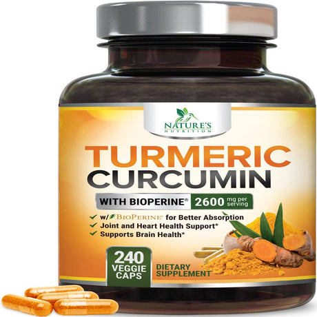 Turmeric Curcumin with Bioperine 95% Standardized Curcuminoids 2600Mg - Black Pepper for Max Absorption, Vegan Joint Support, Nature'S Tumeric Extract, Herbal Supplement, Non-Gmo - 240 Capsules