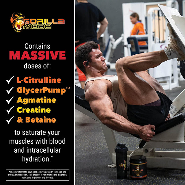 Gorilla Mode Pre Workout - Massive Pumps · Laser Focus · Energy · Power - L-Citrulline, Creatine, Glycerpump™, L-Tyrosine, Agmatine, Kanna, N-Phenethyl Dimethylamine Citrate - 574 Grams (Bombsicle)