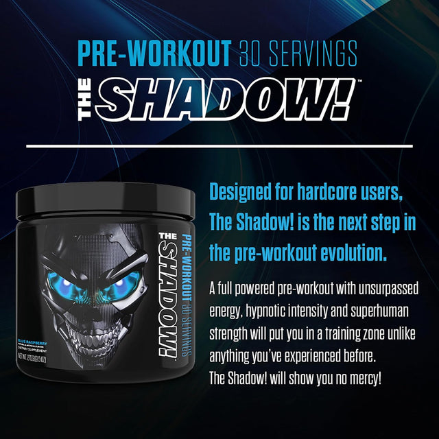 JNX SPORTS the Shadow! 350Mg of Caffeine Hard Core Preworkout -Electric Energy, Mental Focus, Superhuman Strength, Men & Women - Blue Raspberry 30 Servings