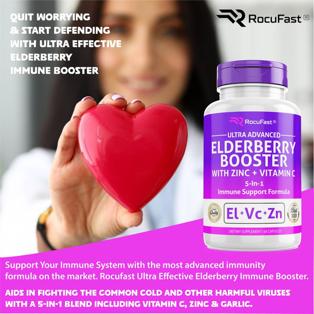 Elderberry Capsule Pills for Immune Support Organic W/ Zinc Vitamin C Echinacea Extract & Garlic Infused Sambucus Supplement for Kids, Adults, Toddlers, and Elderly