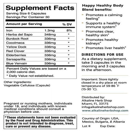 Happy Healthy Body Supplement 180 Capsules (Happy Brain)