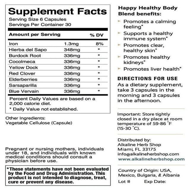 Happy Healthy Body Supplement 180 Capsules (Happy Brain)