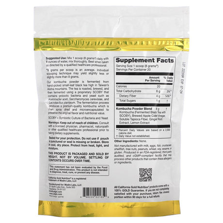 California Gold Nutrition SUPERFOODS - Kombucha Powder, Ginger Lemon, 5.64 Oz (160 G)