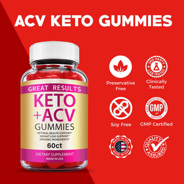 (5 Pack) Great Results Keto ACV Gummies Vegan Apple Cider Vinegar 300 Gummies