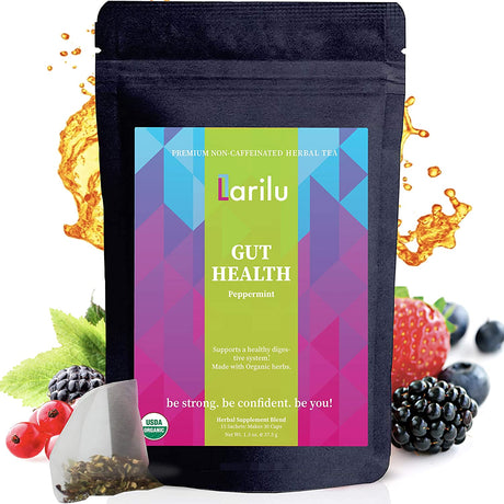 Larilu Gut Health Detox Tea - Digestive Tea Helps Improve Digestion, Reduce Tummy Bloating, Gas, Natural Detox Support - Organic Herbal Tea with Peppermint, Ginger, Fennel, Caffeine Free (30 Cups)