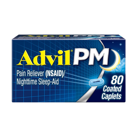 Advil PM Ibuprofen Sleep Aid Pain and Headache Reliever, 200 Mg Coated Caplets, 80 Count