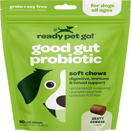 Ready Pet Go! Good Gut Probiotic | Tummy Treats for Dogs | Digestive and Immune Support | Dog Vitamins for Gut Health | Dog Probiotics for Diarrhea and Gas Relief | 90 Chews