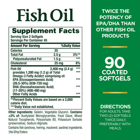 Nature'S Bounty Fish Oil Softgels, Double Strength, 2400 Mg, 90 Ct