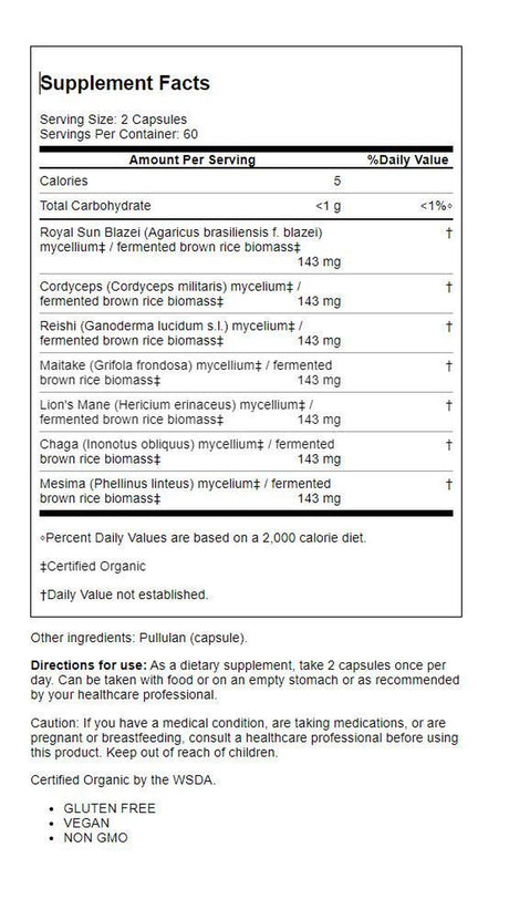 Stamets 7- Daily Immune Support with Organic Mushroom Blend (120 Vegetarian Capsules)