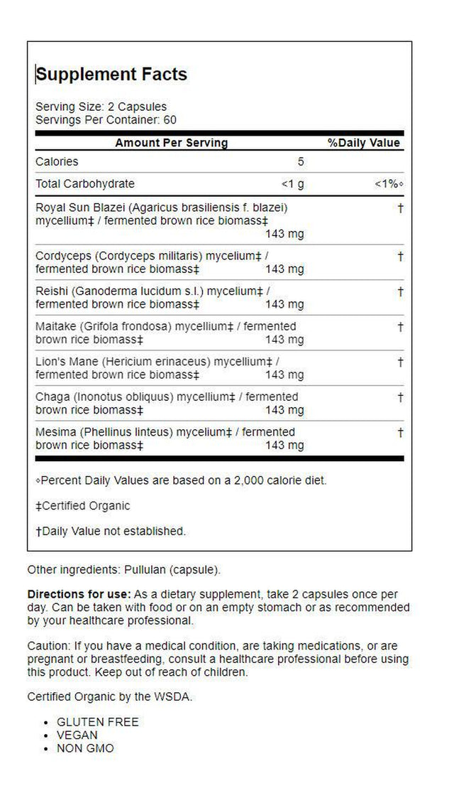 Stamets 7- Daily Immune Support with Organic Mushroom Blend (120 Vegetarian Capsules)