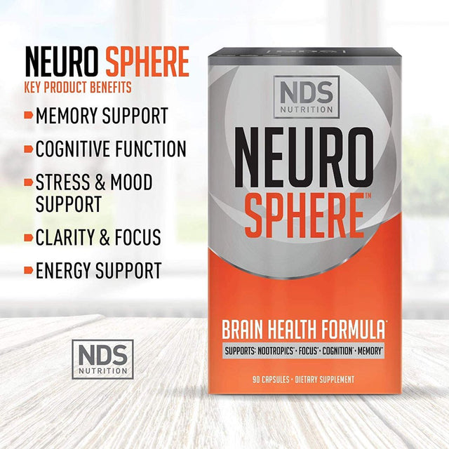 NDS Nutrition Neuro Sphere - Brain Health Formula - Nootropic, Increase Focus and Energy, Enhance Concentration, Improve Memory, Antioxidant and Immunity Support - 90 Capsules