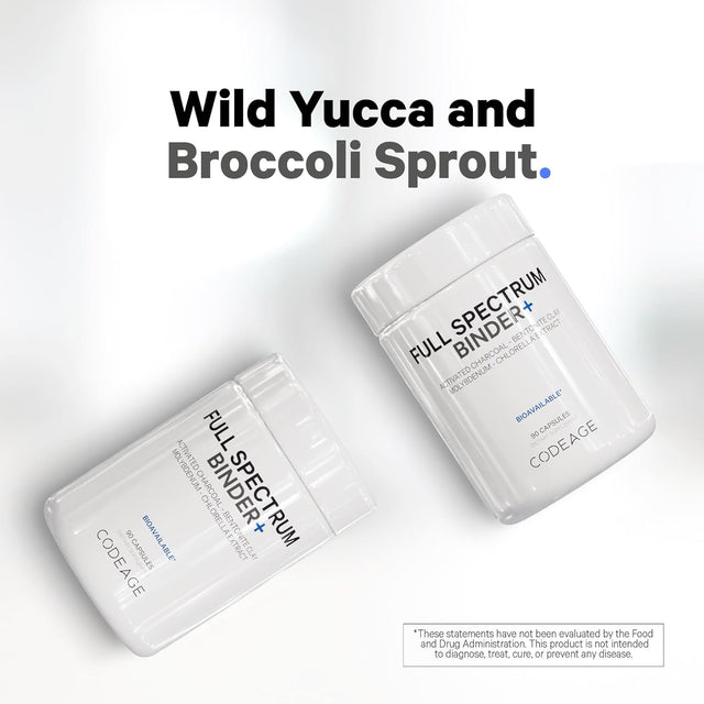 Codeage Binder + Systemic Binder Supplement - Activated Charcoal Pills, Bentonite Clay Mineral Powder, Fulvic & Humic Acids, Molybdenum, Carbon Forms - 90 Capsules