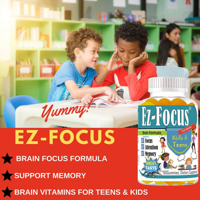 EZ Focus Brain Booster Supplement for Kids & Teens, Support Memory- 60 Gummies