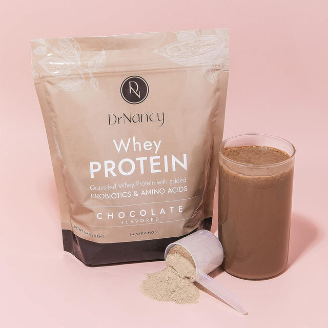 Whey Protein Chocolate by Dr. Nancy MD (14 Servings, 31.5G), 21G Whey Protein, Bcaa’S, with Added L-Glutamine & Probiotics