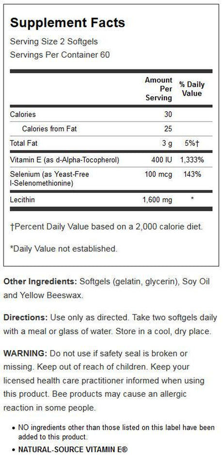 Solaray Bio Vitamin E with Selenium 400IU | Healthy Cardiac Function, Antioxidant Activity & Skin Support | High Absorption | 120 Softgels