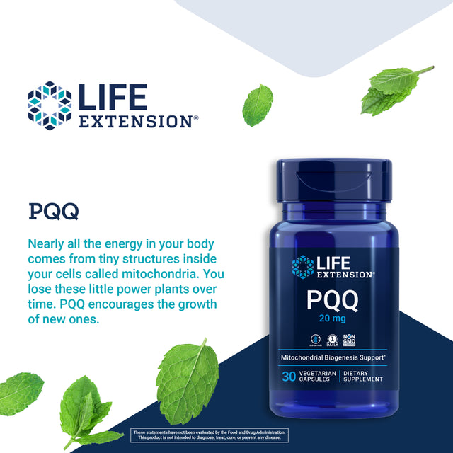 Life Extension PQQ (Pyrroloquinoline Quinone), 20 Mg - Promotes the Growth of New Cellular Mitochondria - Gluten-Free, Non-Gmo, Once Daily - 30 Vegetarian Capsules