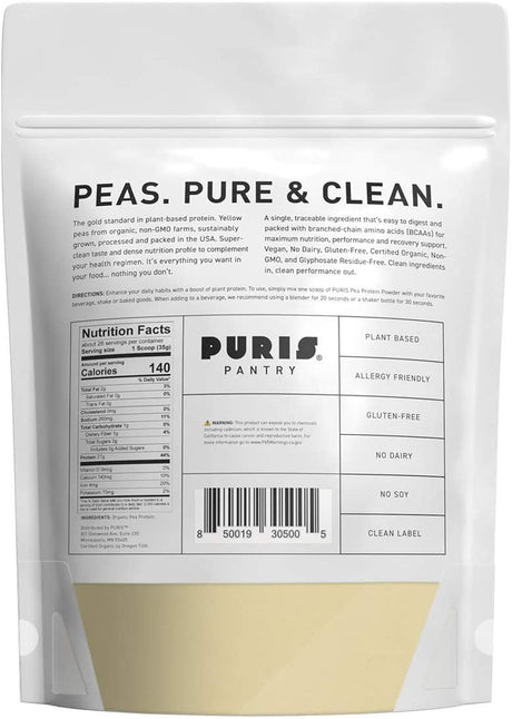 PURIS® Organic Pea Protein Powder, 100% Grown, Processed and Packed in USA, Protein Powder Plant Based, 2 LB Unflavored, Organic, Vegan, Gluten Free, Dairy Free, Non GMO, Plant Protein Powder, Keto