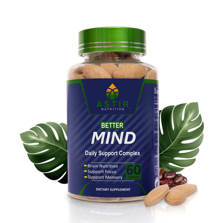 Astir Nutrition Brain Supplements for Memory and Focus - 60 Premium Nootropic Supplement Pills Include Extracts from Lions Mane Mushroom, Ginkgo Biloba & Caffeine - Improves Clarity and Mental Health